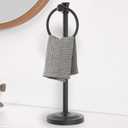 Hoimpro 17 Inch Stand Hand Towel Holder Towel Bar Towel Hanging Ring, Free Standing Floor Hand Towel Rack Storage for Bathroom Kitchen Vanity Countertops, Hardware Accessories(Matte Black)