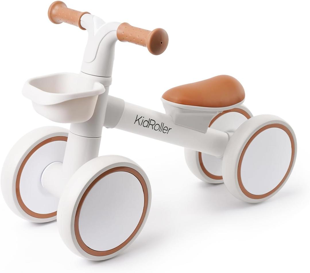 Kid's Balance Bikes for 1 Year Old Boys and Girls, 12-24 Months Toddler Ride-on with Adjustable Seat and a Front Basket, First Birthday Gifts (White)