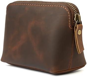 TheAntiq Full Grain Leather Cosmetic Bag – Zippered Makeup Pouch for Women, Small Travel Toiletry & Organizer Pouch for Purse, Premium Handmade Leather (5 × 4 × 2.5 in)