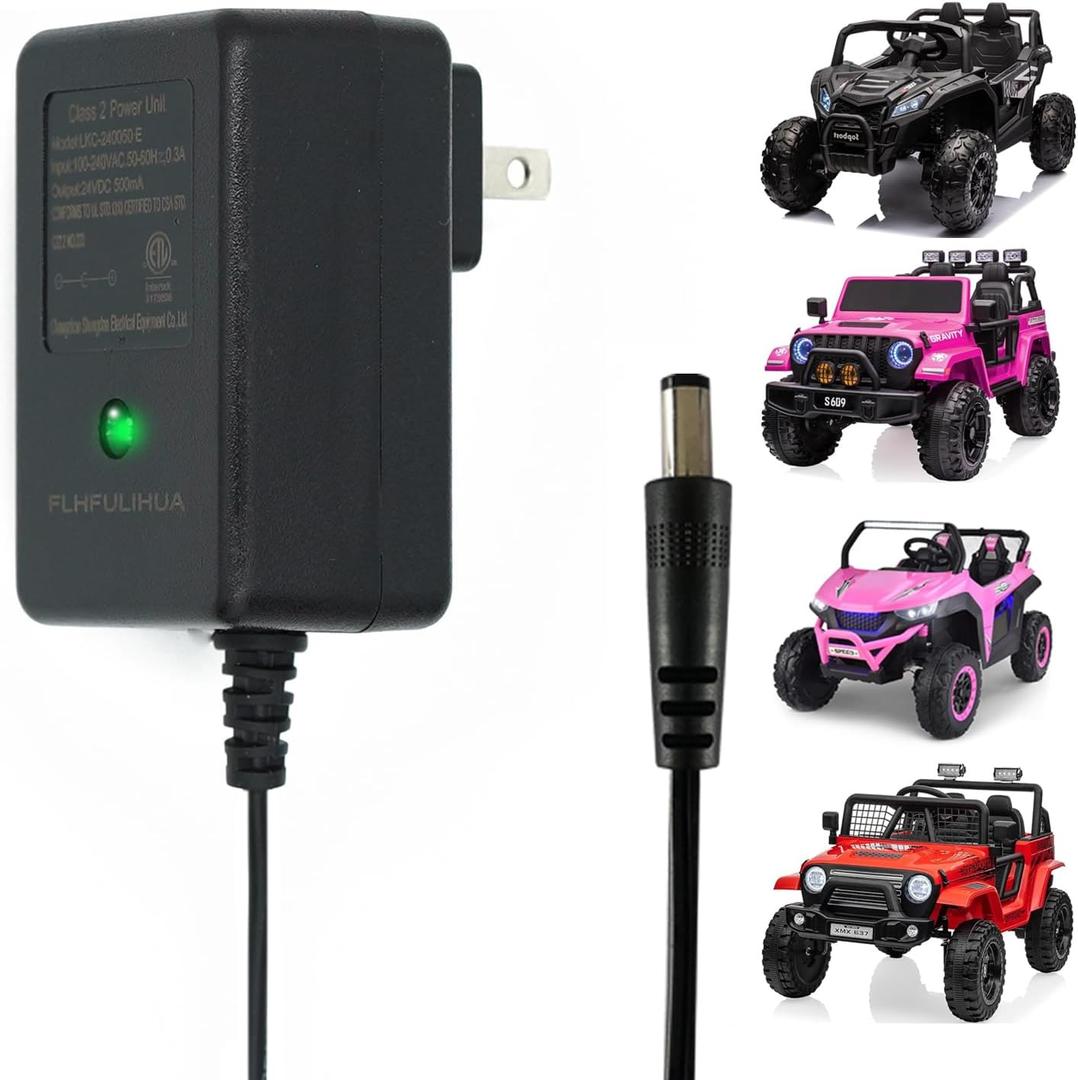 24V Charger for Ride on Toys 24 Volt Battery Charger for Disney Princess Carriage, Toyota Tundra,Dynacraft,SUV Ride-Ons Car Supply Power Adapter