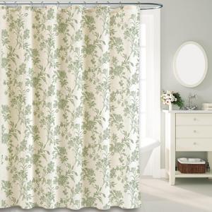 WOUVMA Sage Green Shower Curtain Floral Cotton Linen Cottagecore Shower Curtain for Bathroom 72" W x 72" L