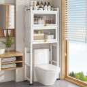 Perdisheng Over The Toilet Storage Cabinet, 3 Tier Over Toilet Storage Rack with Flip Door and Non-Slip Feet, Bathroom Shelf Organizer with Metal Frame, Freestanding Toilet Shelf Space Saver, White