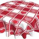 Valentine's Day Round Tablecloth 70x70 Inch, Checkered Love Hearts Tablecloths Stain Resistance Polyester Table Cloth for Holiday Parties Kitchen Dining Indoor Outdoor