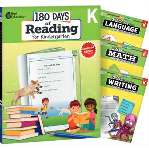 180 Days™: 4 Book Bundle: Daily Reading, Writing, Grammar, and Math for Kindergarten Practice Workbook for Classroom and Home, Cool and Fun Practice Created by Teachers