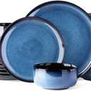 LeRatio Ceramic Dinnerware Sets for 6,Porcelain Plates and Bowls Sets,Handmade Reactive Glaze Dishes Set,Chip Resistant and Scratch Resistant | Oven&Dishwasher & Microwave Safe-Blue(18PCS)
