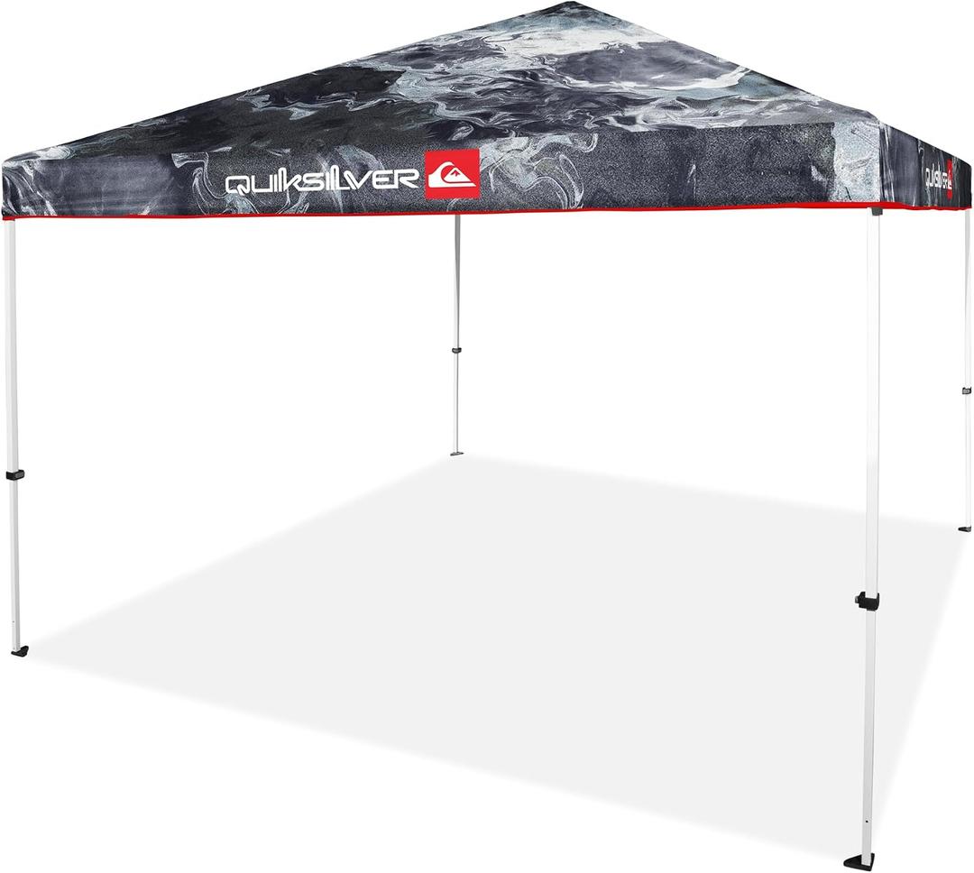 Quiksilver 10x10 Pop Up Canopy UPF 50+ Outdoor Beach Tent with One-Push Setup Portable Shade Shelter for Beach, Tailgate, Festivals, Camping Water-Resistant Folding Gazebo with Wheeled Bag