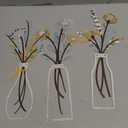 Pigort 3 Pieces Metal Flowers Wall Arts - Rustic Farmhouse Decor Beige Minimalist Flower Wall Decors for Living room Bathroom Bedroom Dining Room-Housewarming Gifts (Beige, Vase-C)