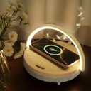 Bedside Table LED Night Light with Wireless Charger and Bluetooth Speaker, Desk Lamp As Sleep Aid White Noise Machine and Phone Holder, Great Birthday Gifts for Girlfriend, WomenMusic Upgrade (Wood Grain)