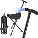 Foldable Cane with Seat&Light - Adjustable Lightweight Walking Stick for Seniors & Elderly, Portable Mobility Aid with Padded Seat and Non-Slip Base for Outdoor Walking, Hiking, and Travel Assistance