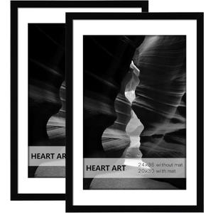 HEART ART 24x36 Poster Frame with Mat, Black Picture Frame, Display Pictures 20x30 with Mat or 24 x 36 Without Mat, Poster Frames 24 x 36 inches for Wall Mounting,2 Pack