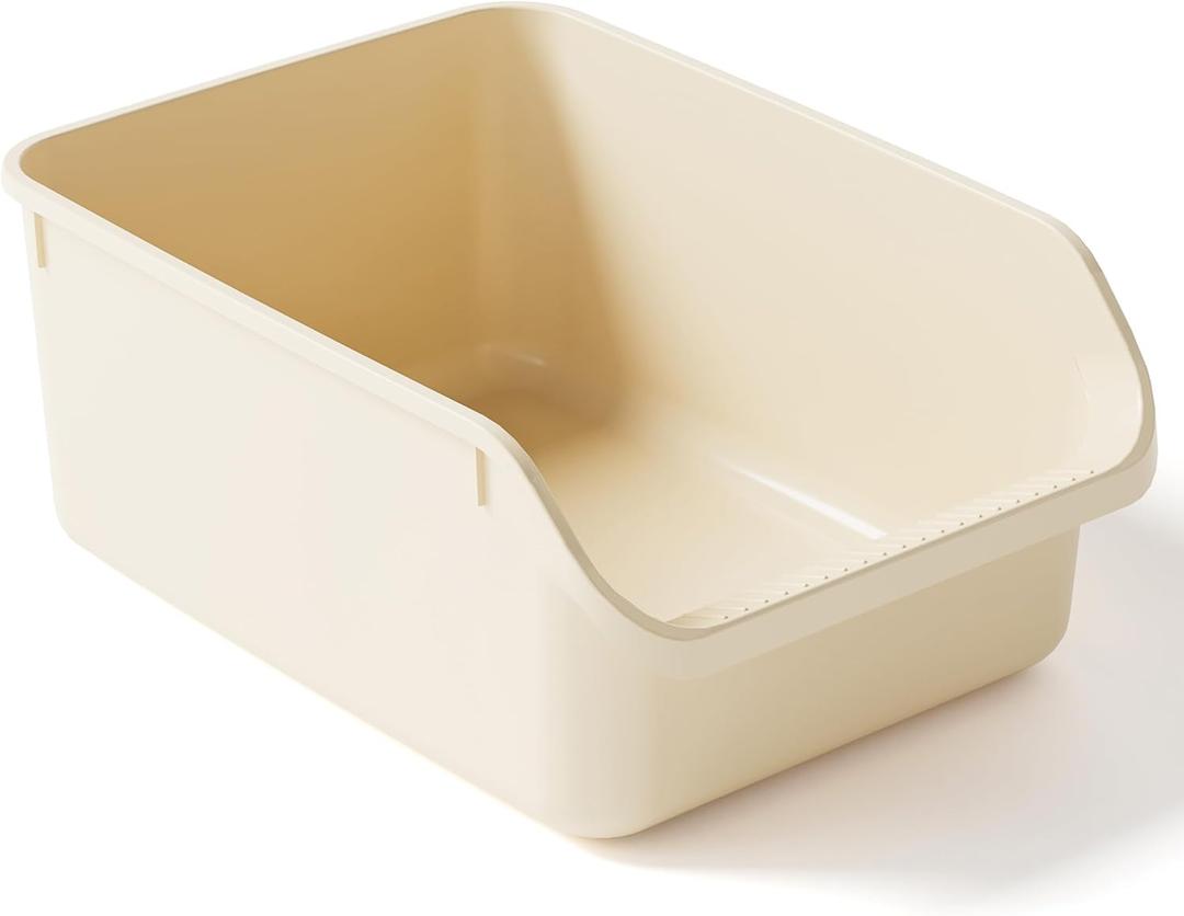 Cat Litter Box with High Sides Anti-Splashing for Indoor Cats Low Entry Kitty Litter Boxes (White)