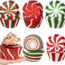 Frienda 500 Pcs Christmas Jumbo Cupcake Liners 3.75 Inch Christmas Cupcake Papers Baking Cup Jumbo Muffin Liners Large Cupcake Wrapper for Holiday Chocolate Cake Making Supplies, 5 Style(Candy Style)