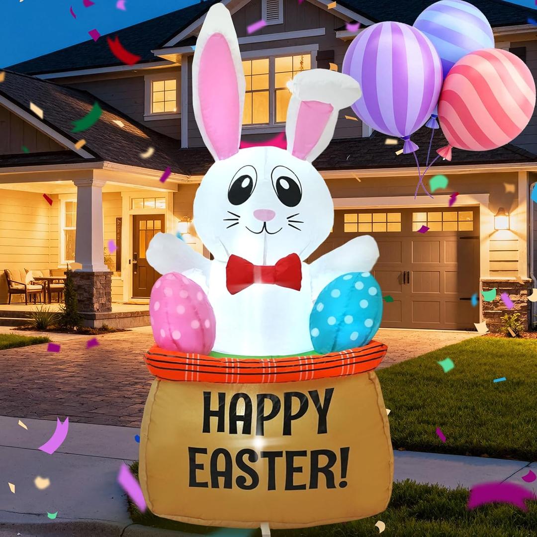 4FT Easter Outdoor Inflatable Decoration Easter Clearance end of Season Built-in LED Light, Easter Blown Up Yard Decoration Indoor and Outdoor Garden Lawn Holiday Party Decoration