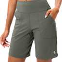 SANTINY Women's Athletic Bermuda Shorts High-Waisted Long Shorts for Women Running Yoga Lounge with Pockets(Grey Sage_L)