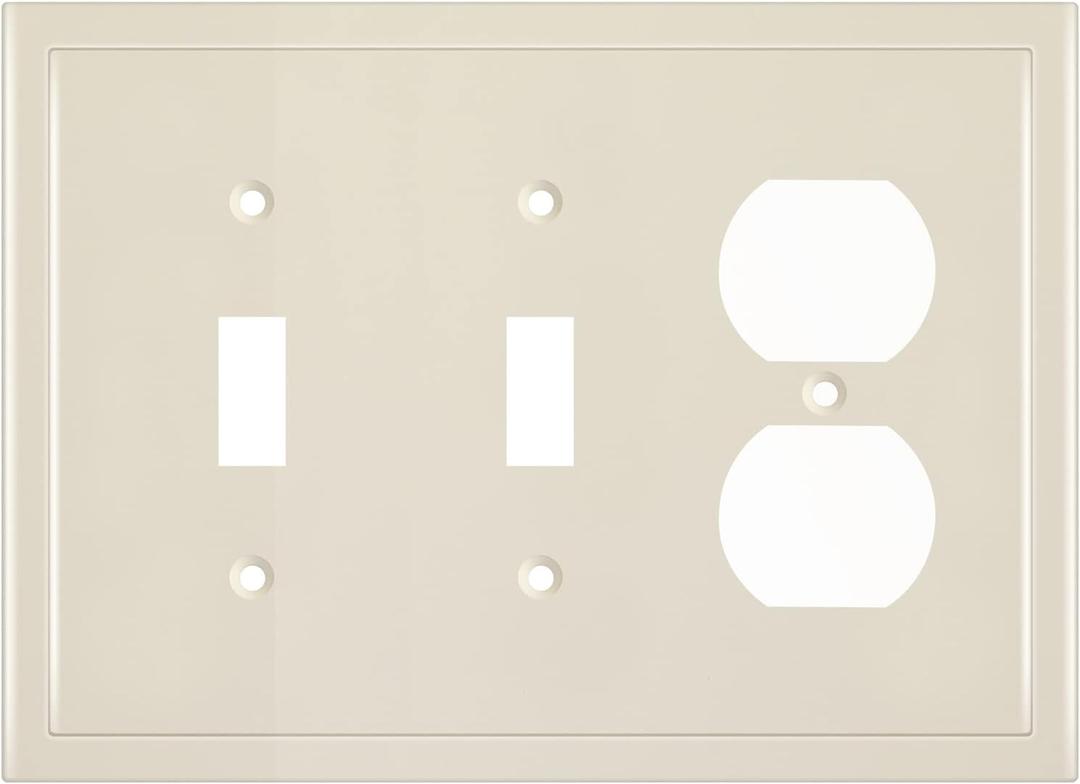 Henne Bery Modern Edge Decorative Wall Plate Switch Plate Outlet Cover, Durable Solid Zinc Alloy (Double Toggle/Single Duplex, Light Almond)