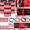 Ctosree 126 Pcs 60 Sets Red Ribbon Week Supplies Bulk Include Red Ribbon Week Bracelets with Pledge Cards and Pen Drug Free Awareness for Anti Bullying Campaigns Teacher Office Public Charity Activity
