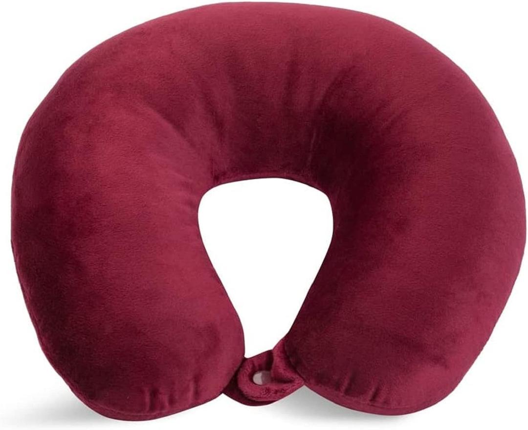 Adult Cozy Soft Microfiber Neck Pillow for Travel  Compact, Machine Washable - Perfect for Airplane, Car, or Home Use - Filled and Finished in The USA  Burgundy