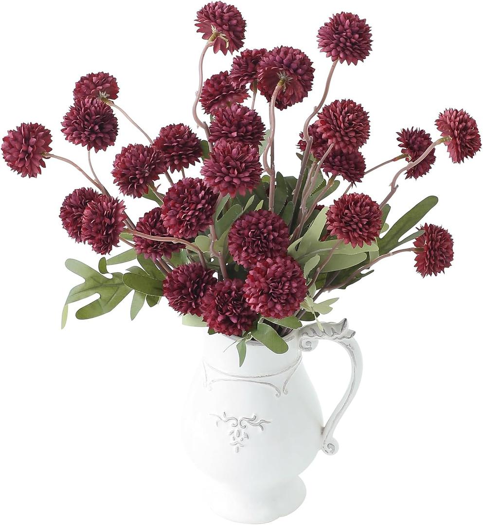 Floroom 6pcs Burgundy Faux Silk Mums Artificial Flowers, Bulk Fake Small Mini Chrysanthemums with Stems for DIY Wedding Centerpieces Floral Arrangements Vase Fillers Home Decorations