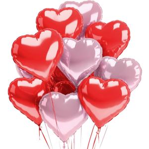 Red Rose Heart Balloons Valentines Day Heart Shaped Foil Balloon Pack of 12