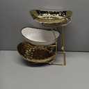 YYW 3 Tier Fruit Bowl for Kitchen Counter, White Gold Ceramic Fruit Stand for Countertop, Home Fruit Rack with Holder, Vegetable Bowl Snacks Nuts Bread Candy Storage (Gold)