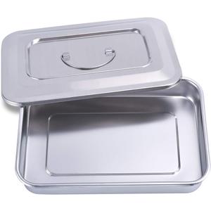 Medical Surgical Trays Stainless Steel Dental Instruments Tray Organizer Holder Sterilization Plate Trays Boxs with Lid & Handle Grip Large