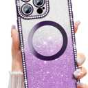 Misscase Magnetic Glitter Case for iPhone 16 Pro Max 6.9 Inch, Camera Protection, Compatible with MagSafe, Rectangle Cute Bling Sparkle Diamond Colorful Phone Cover, Drop-Tested & Shockproof-Purple