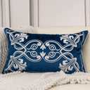 Aeckself European Floral Pillow Cover 12x20 Inch, Luxury Velvet Embroidered Decorative Lumbar Throw Pillow Cover for Couch Bedroom Living Room, Navy Blue and White