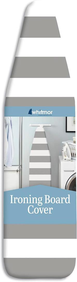 Whitmor Ironing Board Cover with Pad, Paloma Gray Stripe, Cotton, 54"L x 13"W x 0.25"H