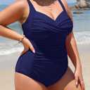 Yonique Women Plus Size One Piece Swimsuits Tummy Control Bathing Suits Twist Front Ruched Swimwear (Blue, XL)