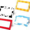 48pcs Cartoon Story Food Labels Signs - 6x4.6in 4 Style Theme Name Setting Card Folded Table Place Labels for Birthday Decorations Party Supplies