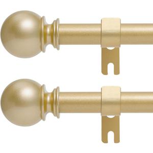 Gold Curtain Rods for Windows 28 to 48 Inch, 2 Pack 5/8" Diameter Heavy Duty Metal Stainless Steel Adjustable Small Drapery Rod With Bracket