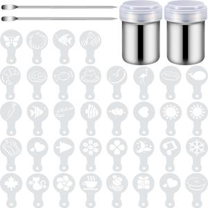 72 Pieces Coffee Decoration Stencils Latte Art Template Coffee Mold Tool with 2 Latte Art Pen 2 Dusting Jars Mesh Powder Shaker for Cake Cookie Decorating Oatmeal Cappuccino Hot Chocolate