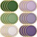 96 Pcs Sage Green Purple Paper Plates 9 Inch Lavender Scalloped Paper Disposable Dinner Dessert Plates for Birthday Wedding Bridal Party Supplies, 6 Colors
