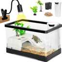 AZV All In One Turtle Tank Kit,PC Large Aquarium,Red Eared Slider Aquatic for Baby Tortoise,Fishes and Amphibians,Include Basking Platform*1,Filter*1,Filter Plates*2,Plants*2,UVB Lamp*1,Bulb*1,Stone*1