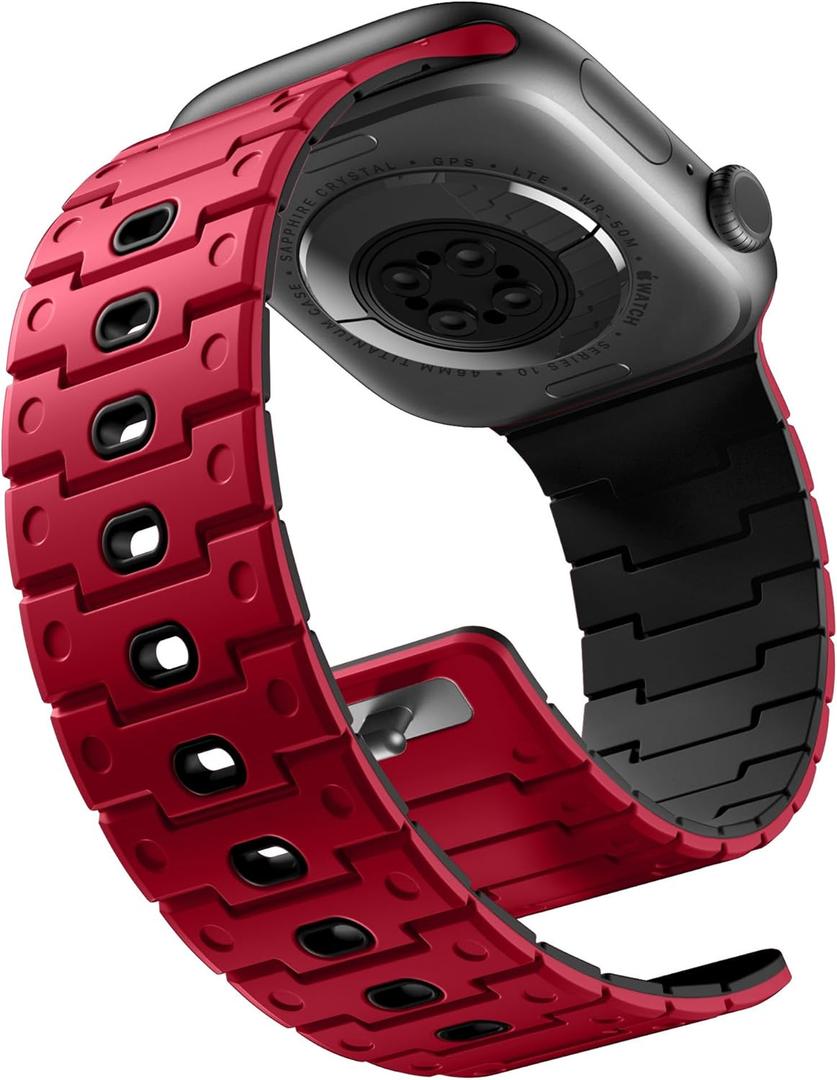 Bandletic Magnetic Watchband Compatible with Apple Watch for Men 49mm 42mm (Series 3/2/1) 45mm 49mm Men, Silicone Sport Strong Magnet Strap for iWatch Series 11 10 9 ULTRA 2 SE3 8 7 6 5 4, Red/Black