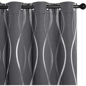NICETOWN Grey Blackout Curtains for Living Room 84 inch Long 2 Panels Set, Noise Reducing Thermal Insulated Wave Line Foil Print Bedroom Drapes for Patio Sliding Glass Door (52 x 84)