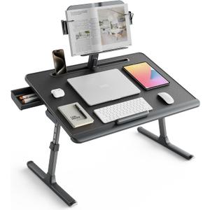 SAIJI Laptop Desk for Bed [Premium XXL Extra Large] with Upgraded Height Angle Adjustable Book Stand,Multi-Purpose Lapdesk Bed Tray Desk for Working Writing Reading Drawing (Black)