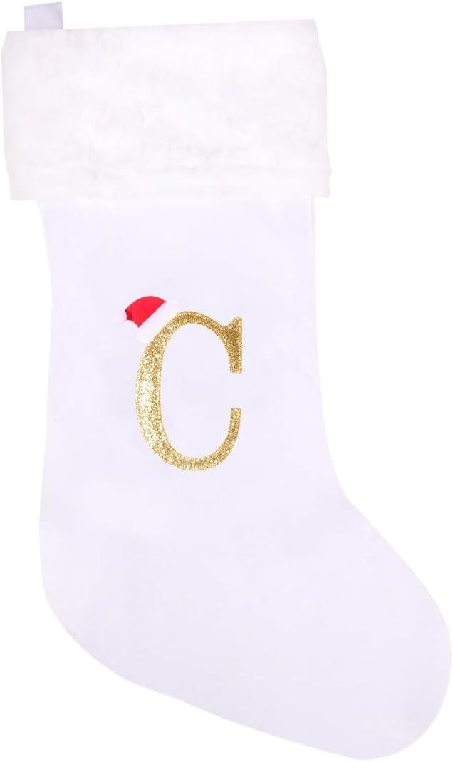 20 Inches Super Soft Plush Monogram Christmas Stockings Xmas Rustic Personalized Stocking Embroidered Letter Decoration for Decor (White)