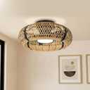 ocioc 20" Fandelier Ceiling Fans with Lights and Remote,Caged Ceiling Fan with Light,Flush Mount Low Profile,Bladeless,Quiet Reversible DC Motor,Boho Rattan Ceiling Fan for Bedroom,Living Room