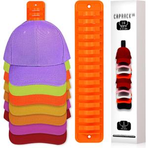 NAZZO Adhesive Hat Hooks for Wall, Hat Rack for Baseball Caps, Minimalist Hat Organizer Display, 1Pack Holds Up to 16 Caps, Hat Hangers Holder for Wall, Door, Closet, No Drilling, Orange