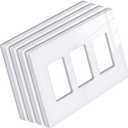 [4 Pack] BESTTEN 3 Gang Mid-Size Screwless Outlet Cover, Midway Decorative Wall Plate, USWP6 Gloss Snow White, Midsize H4.88" x W6.74"