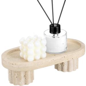 GlikCeil Natural Travertine Oval Tray with Legs 10 Inches Marble Tray for Bathroom Stone Countertop Decoration Organizer for Bathroom Vanity Bedroom Kitchen for Perfume Candles Jewelry Dish Decor