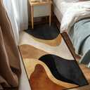 Brown Abstract Area Rug Black Tan Washable 3x5 Rugs for Living Room Bedroom Earth Tone Non-Slip Soft Floor Large Carpet for Office Entryway Bathroom