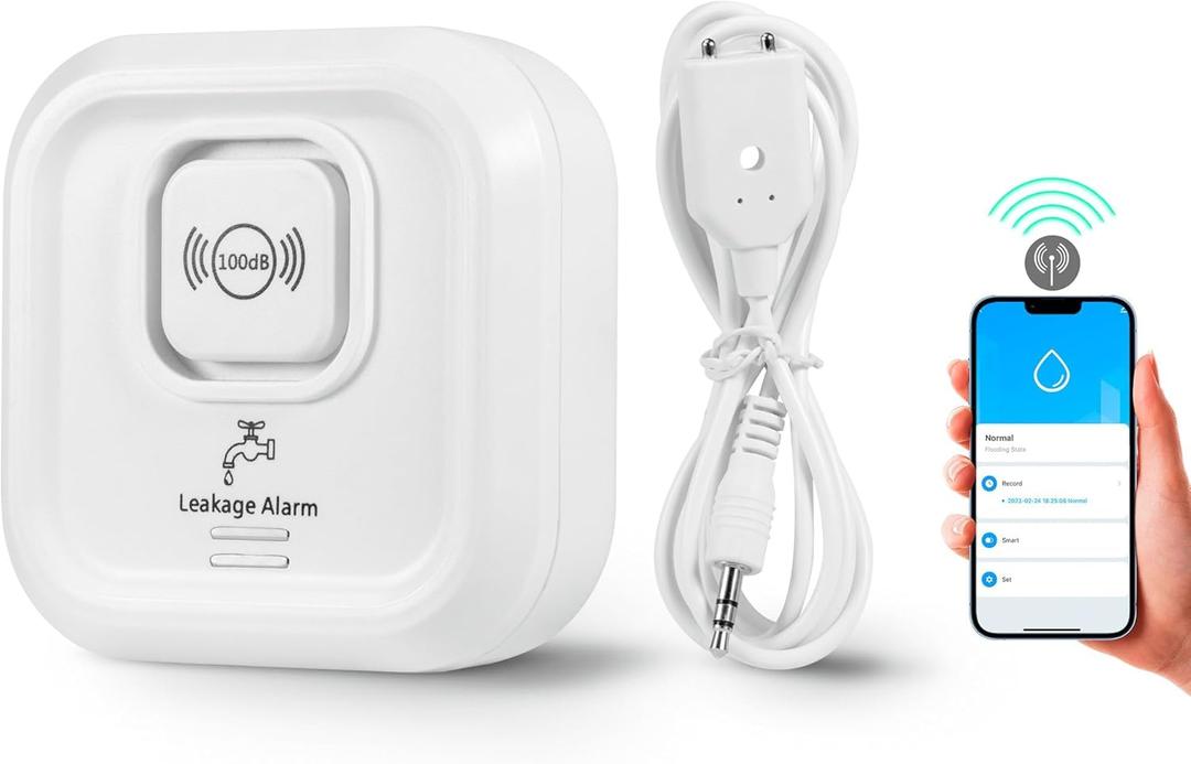 TOWODE WiFi Water Leak Detectors for Home, 100dB Alarm, Suitable for Kitchen, Warehouse, Laundry, Bathroom, Sink, Laundry, Basement, Water Leak Detector with APP Push, White1P