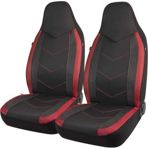 PIC AUTO Car Seat Covers - High Back Front Seat Covers, Sports Carbon Fiber Mesh Design, Universal Fit, Airbag Compatible (Red)