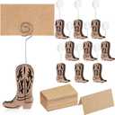 Havawish 10 Pcs Wood Cowboy Boot Place Card Holders and 10 Pcs Kraft Table Place Cards Cowboy Boots Table Number Holders Photo Holder Menu Memo Clips Cowboy Boot Decorations for Wedding Party Favors (Brown)