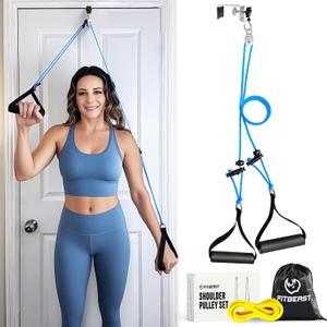 FitBeast Shoulder Pulley for Physical Therapy - Over the Door Pulley for Shoulder Rehab, Shoulder Pulley for Rotator Cuff Recovery and Frozen Shoulder - Durable Nylon Rope and Foam Handles (Blue)