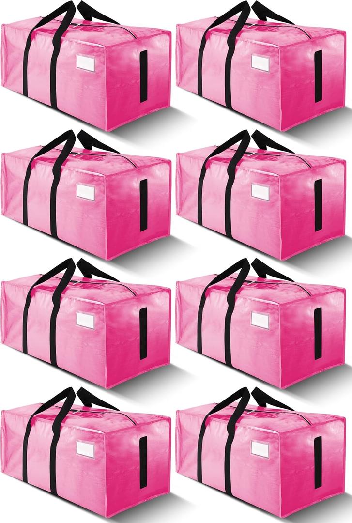 HOMESURE Supports 200lbs Heavy Duty Moving Bags - Strong Zipper & Wrap-Around Handles - Water-Resistant Storage Totes, Durable Alternative to Moving Boxes - 8 Pack - Pink
