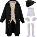 BPURB Colonial Costume Boys 18th Century American Costume (7, Black)