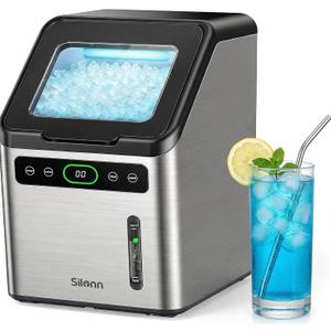 Silonn Nugget Ice Maker Countertop - 44lbs/Day Soft Chewable Pebble Ice, Self-Cleaning One-Click Operation, Stainless Steel
